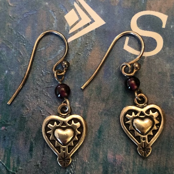 Silpada Sterling Silver Garnet Engraved Heart Earrings W0953 - Picture 6 of 13